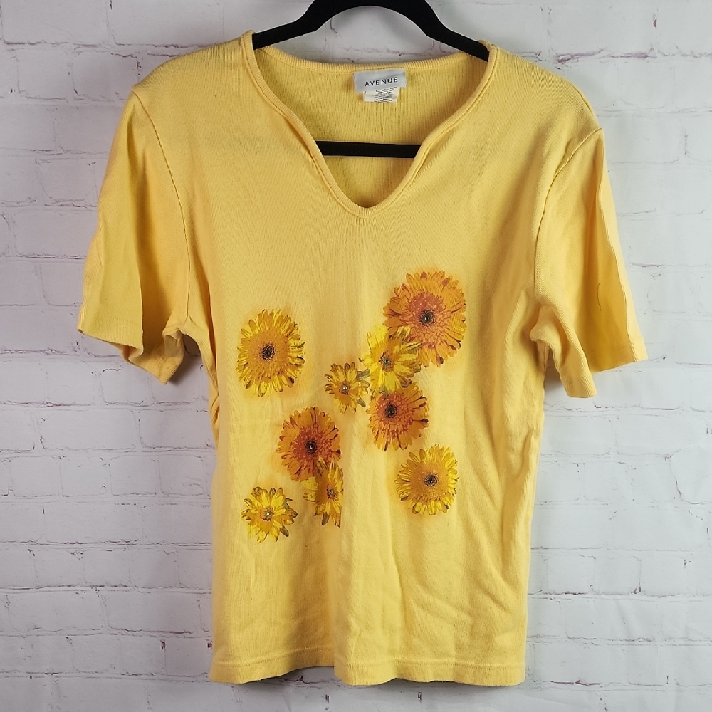 Avenue Yellow Floral 14/16 Women's Short Sleeve Top